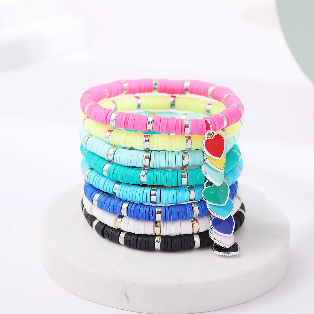 

DAVINI 1pc Fashion Colorful Rainbow Vinyl Disc Bead Stretch Beaded Bracelets Stackable Summer Beach Surfer Bracelets Jewelry