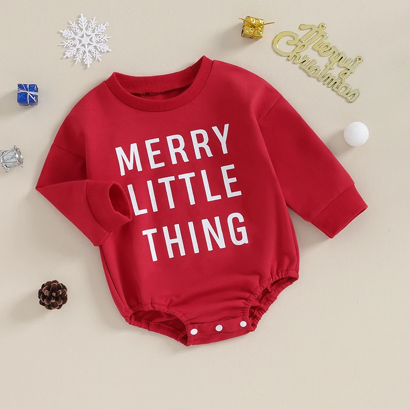 

Baby Christmas Rompers Infant Casual Letter Print Round Neck Long Sleeve Bodysuit Newborn Jumpsuits for Winter