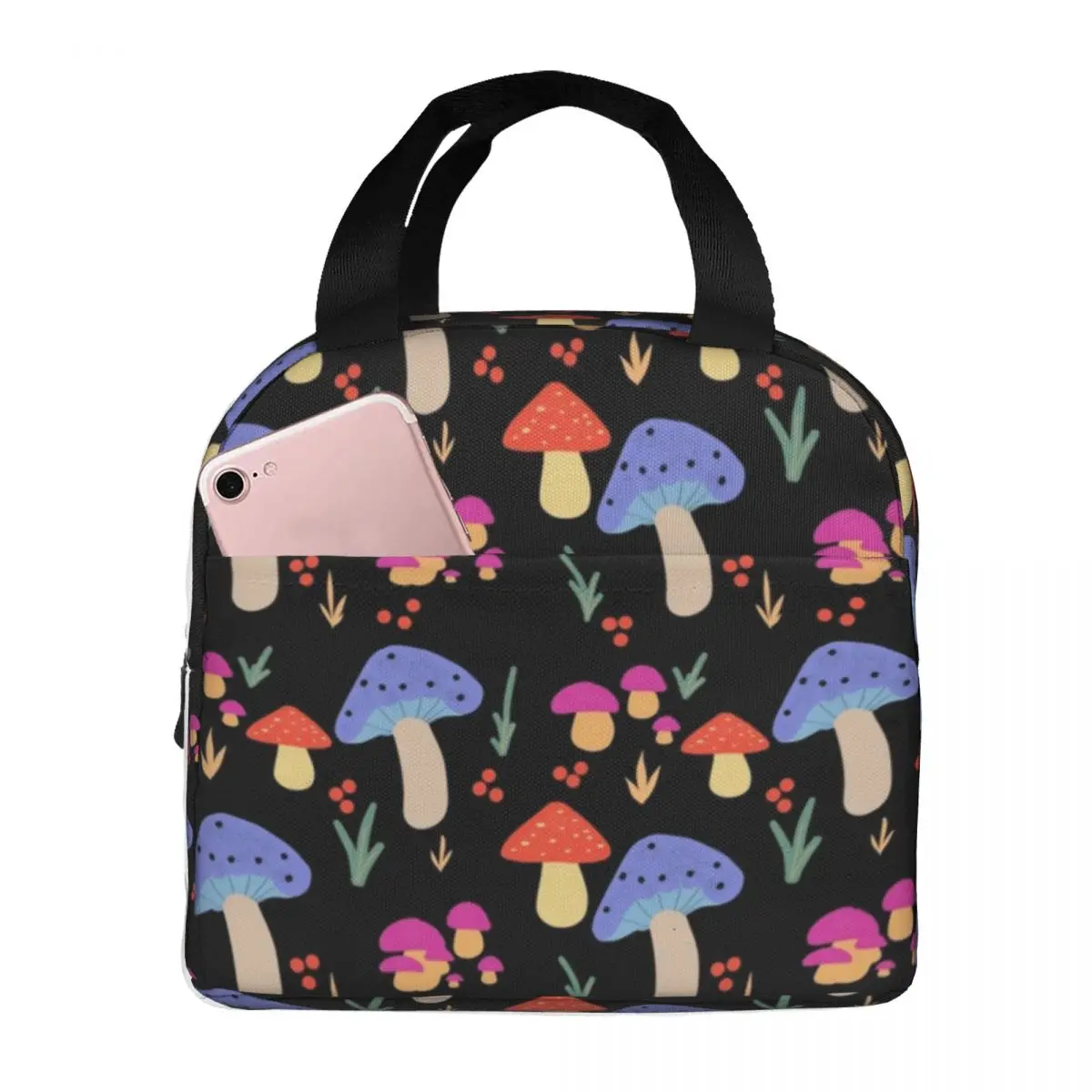 Lunch Bags for Women Kids Mushroom Pattern Thermal Cooler Portable Picnic Travel Psychedelic Canvas Lunch Box Food Storage Bags
