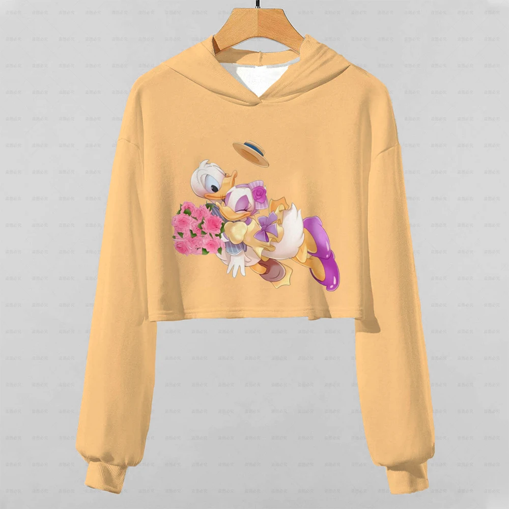 

2022 New Disney Donald, Minnie Cartoon Printed Girls Short Hoodie Sweatshirt Top Suitable For Girls 8-14y Spring And Autumn