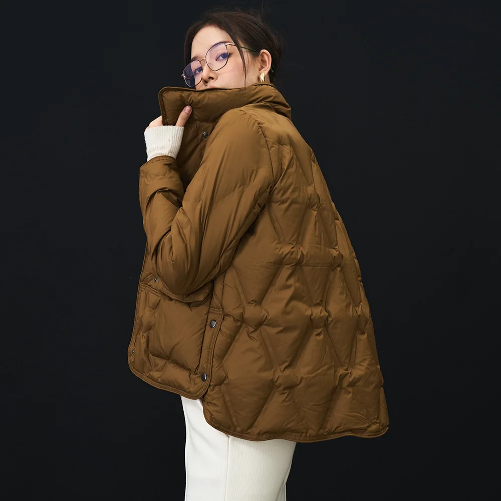 2022 Winter New Direct-Filled 90 White Duck Down Loose Thin Collar Bread Clothes Short Down Jacket Female