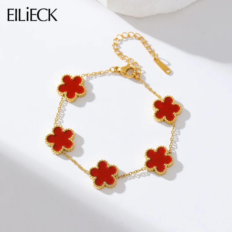 EILIECK браслет из нержавеющей стали 316L с пятью листьями цветов и лепестками