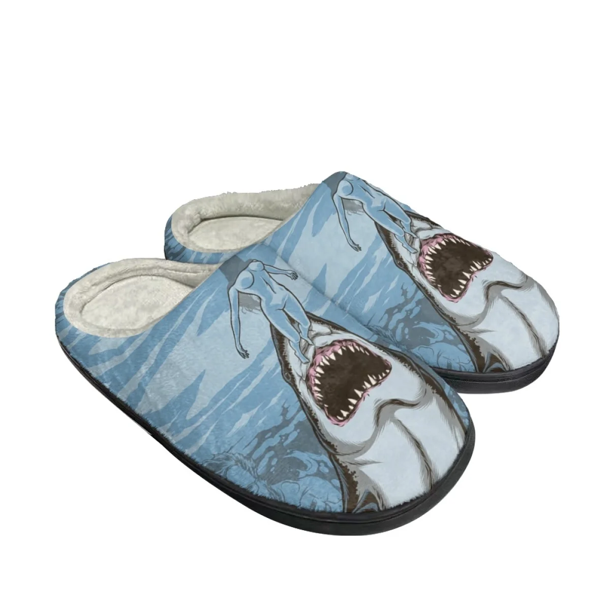 

New Cartoon Blue Sea Shark Pattern Woman Men Autumn Winter Home Cotton Slipper Breathable Convenient Plush Slippers Custom Image