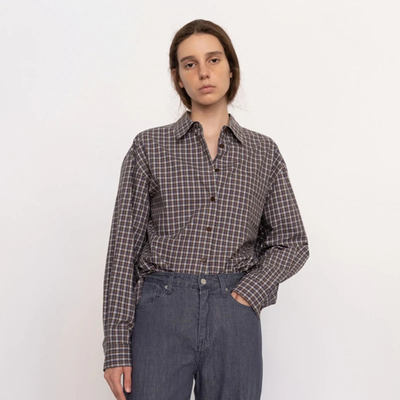 Lerobe Meina клетчатые рубашки женские 24ss ранняя осень новый корейский свободный