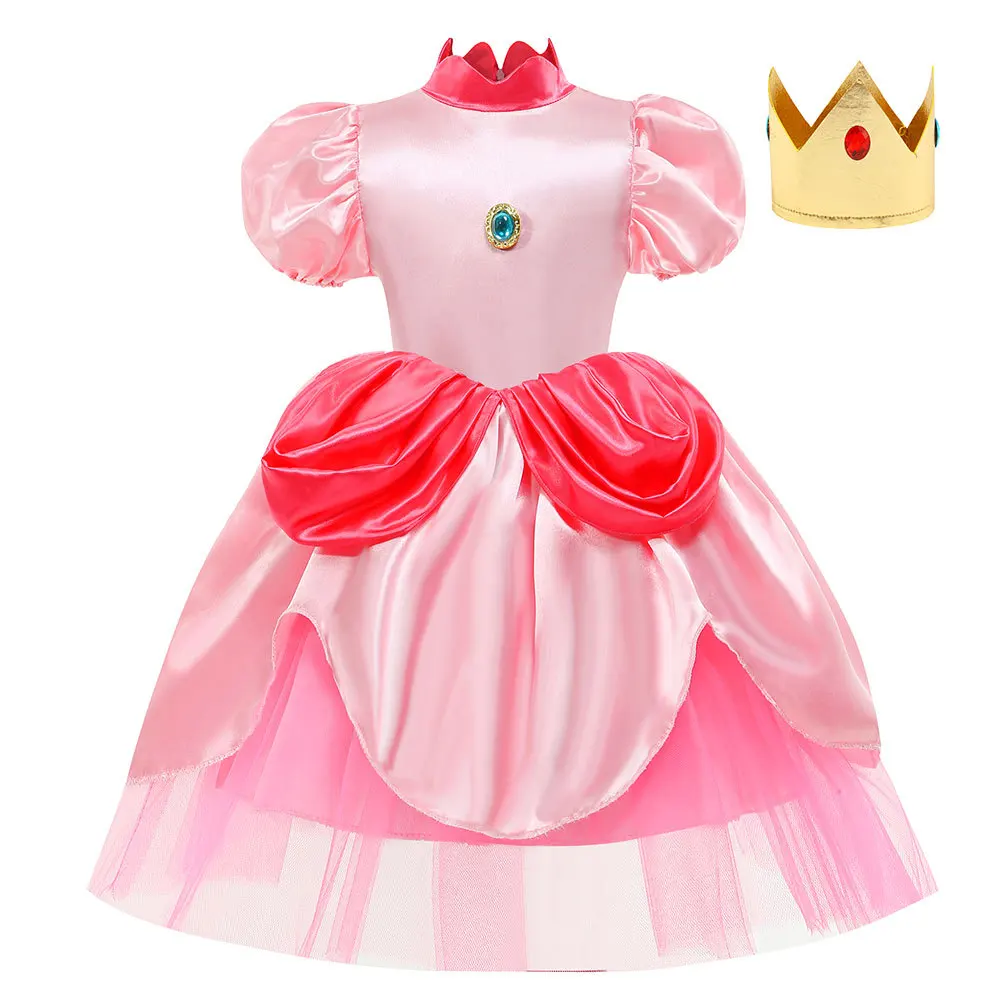 

Новинка, детская одежда на Хэллоуин, рождественское розовое Персиковое платье принцессы, цветной костюм для школьных выступлений с короной