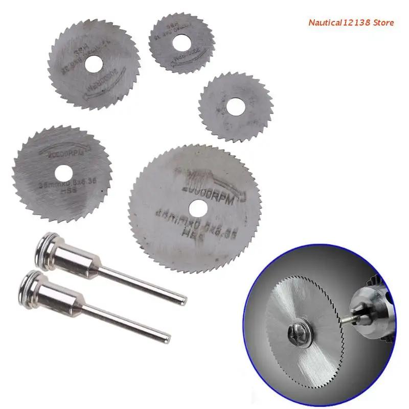 

7Pcs HSS Circular Wood Cutting Saw Blade Disc Mandrels fr Rotary Tool New