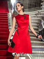 a line elegant homecoming cocktail party valentines day dress sleeveless knee length satin with beading appliques 2022