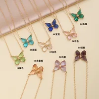 The Multi Color 3D Butterfly Birthstone Gold Color Pendant Necklace Choker For Girl Wholesale