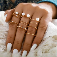 7 pcsset boho pearl rhinestone finger ring for women girl gold color knuckle butterfly bowknot heart flower cross jewelry gift