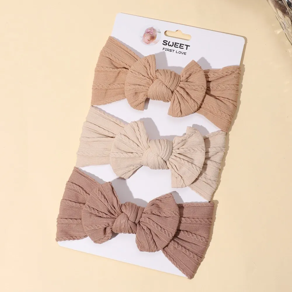 Вязаные разноцветные детские повязки на голову с бантом 3 шт/комплект