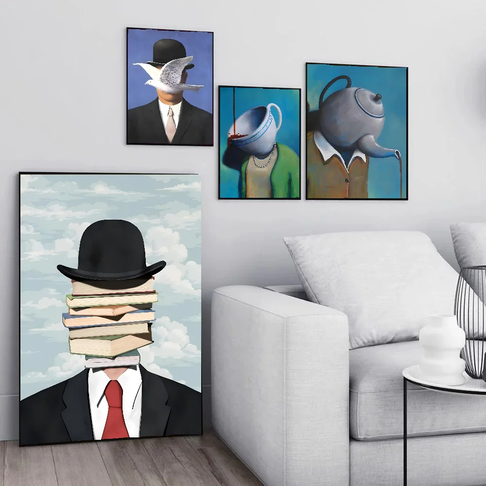 Abstract Canvas Painting Rene Magritte Son Of Man Poster Paper Print Home Living Room Entrance Bar Cafe Art Decoration