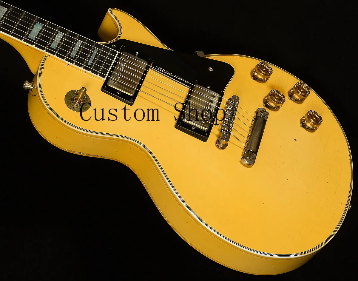 

Custom Shop Heavy Relic Randy Rhoads 1974 Antique White Cream Electric Guitar ABR-1 bridge, 1 Piece Neck Small D Profile