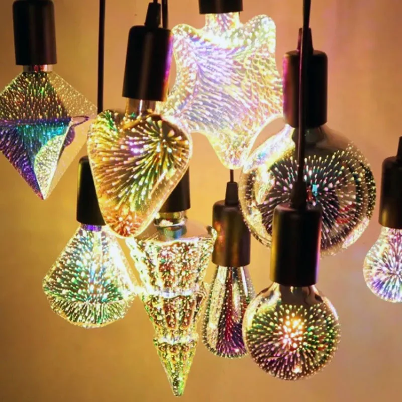 

3D Christmas LED Edison Bulb Light E27 110V 220V Vintage Fireworks Decoration Bulb ST64 G95 G80 LED Lamp Christmas Lights