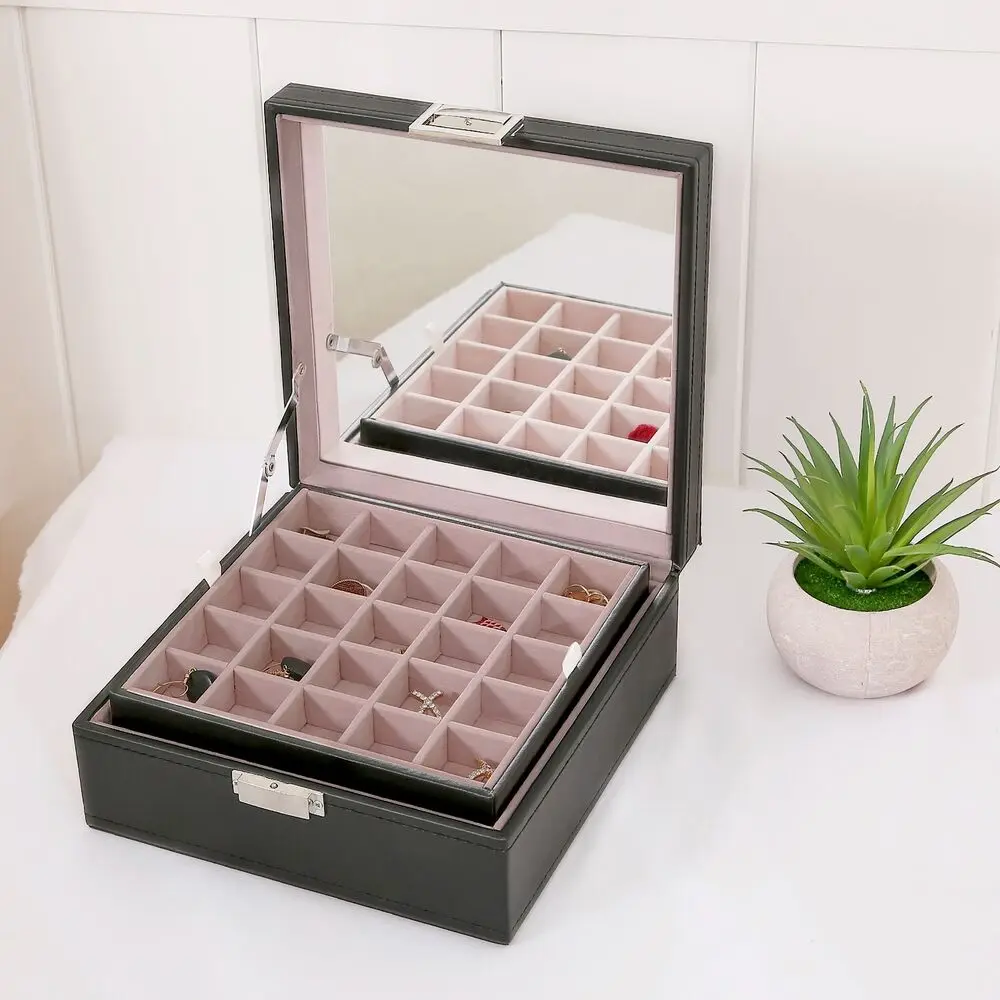 

Шкатулка для ювелирных изделий с 50 отделениями, органайзер для сережек с большим зеркалом, ожерелья, серьги, B