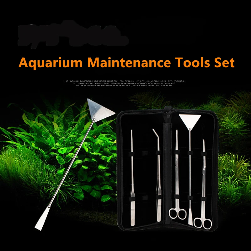 

5pc/set Aquarium Tools Set Plants Tweezers and Scissors Grass Stainless Steel Cleaning Tools Plants Fish Tank Accessories Silver