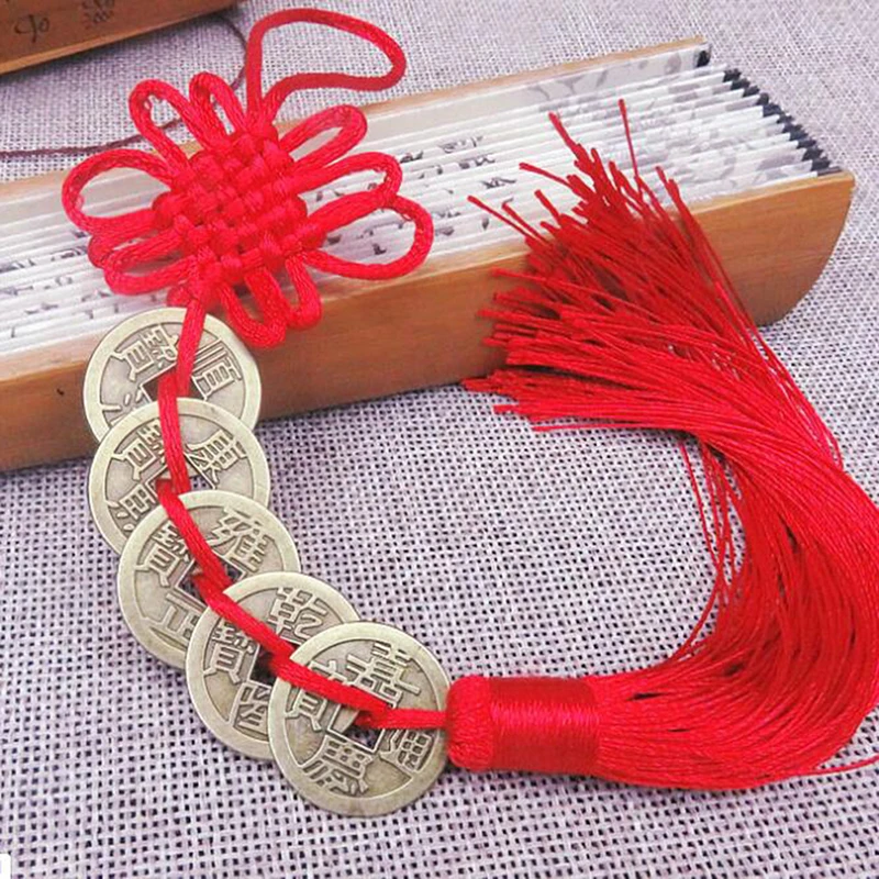 

1Pcs Traditional Chinese Knot Feng Shui Lucky Wealth Coins Mascot Handmade For Home Car Hanging Tassel Decoration