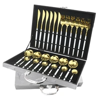 24pcs gold dinnerware set stainless steel tableware set knife fork spoon luxury cutlery set gift box flatware dishwasher safe