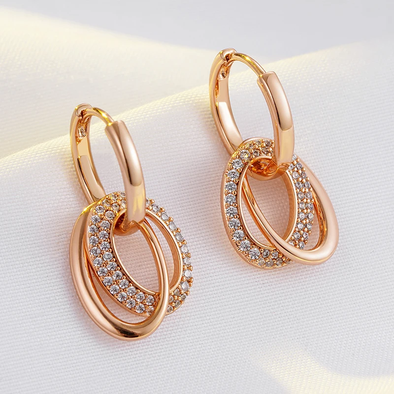 

Wbmqda 585 Rose Gold Color Natural Sparkling Zircon Hoop Earrings For Women New Fashion Design Wedding Party Fine Jewelry Gift