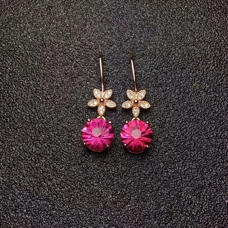 

[MeiBaPJ]Top Quality Natural Pink Topaz Flower Earrings Real 925 Silver Drop Earrings Fine Charm Jewelry for Women