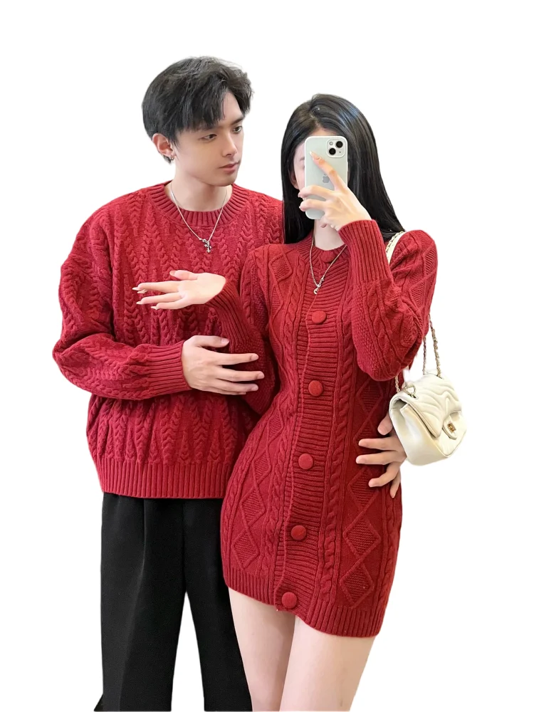 Пара образ Осенне-зимний новый дизайн Корейский свободный красный новогодний