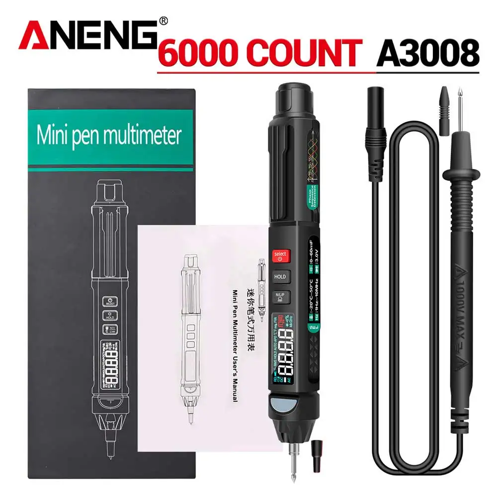 

ANENG A3007 A3008 Digital Multimeter Intelligent Sensor Pen 6000 Counts Tester Meter AC/DC Voltage Resistance Diode Tester Tools