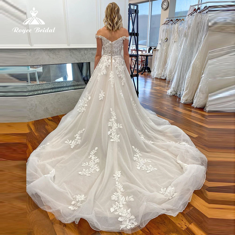 

Boho Lace Appliques A Line Wedding Dresses 2023 Sexy Sweetheart Off the Shoulder Tulle Bridal Gowns Sweep Vestidos De Novia Robe