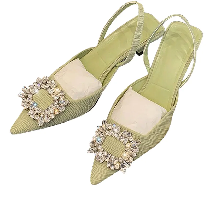 

Sandals Women's Summer 2022 Square Buckle Rhinestone Pointed High Heels Shallow Mouth Back Empty Stiletto Sandals Women