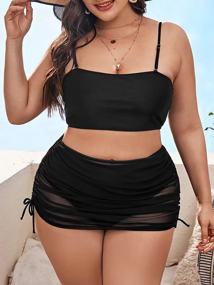 

Summer Sexy Women Bikinis Skirt Three-piece Set Swimwear New Swimsuit Beachwear Female Swimming Bathing Suits Solid Mesh