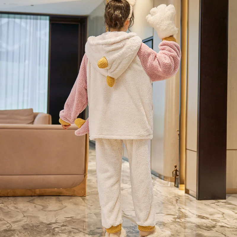 FUNISHI Winter Pajamas Plus Size 3XL Women's pajamas Plush Loose Version Hooded Pajama Set Cartoon Inspissate пижама женская