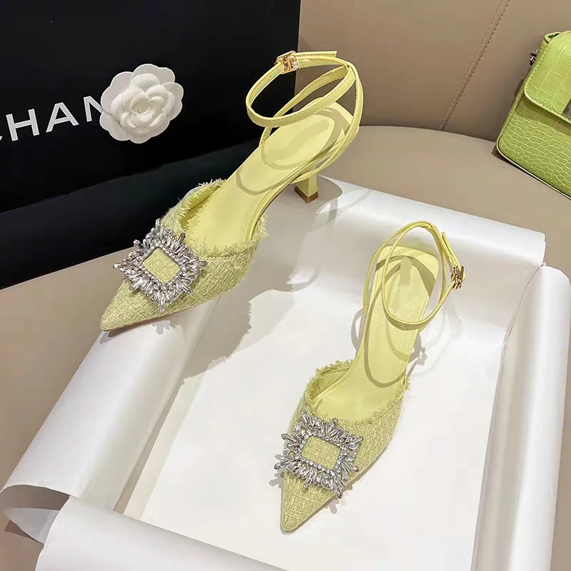 

Женские туфли на высоком каблуке, бежевые свадебные туфли с квадратной пряжкой, туфли Muller, лето 2023