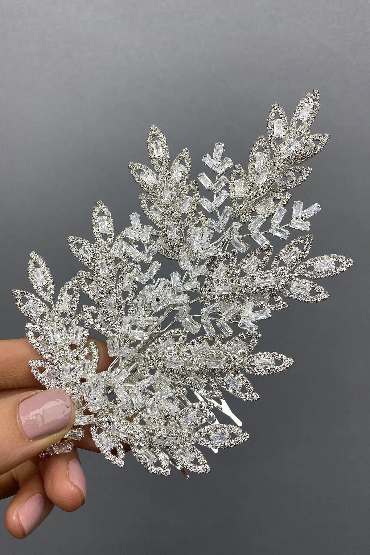 

Silver Color Zircon Stone Kayra Comb Hairclip Bridal Hair Accessory