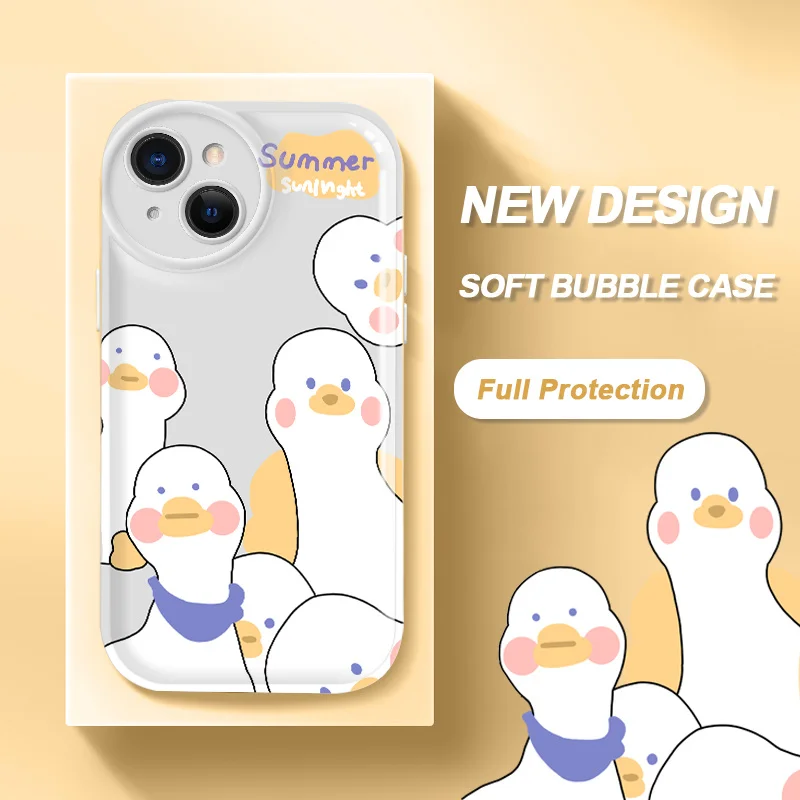

Duck Bubble Phone Case for iPhone 14 11 12 13 Pro Max Mini 6 7 8 6S Plus SE2 SE3 X XS XS Max Camera Protection Soft TPU Cover