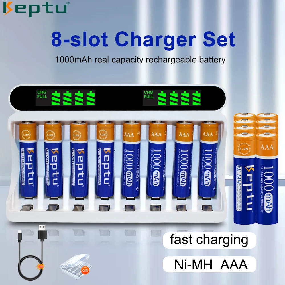 

KEPTU 4-16PCS 1000mAh 1.2V AAA NI-MH Rechargeable Battery 3a with LCD display Smart Battery Charger