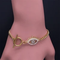 devil eye copper zircon pendant bracelet stainless steel chain women boho punk gold color charm bracelets bangle jewelry bc03s04