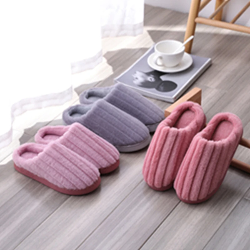 

Women Slipper Solid Color Autumn And Winter Home Slipper For Men Warm Indoor Beadroom Slides Men Stripe Slippers