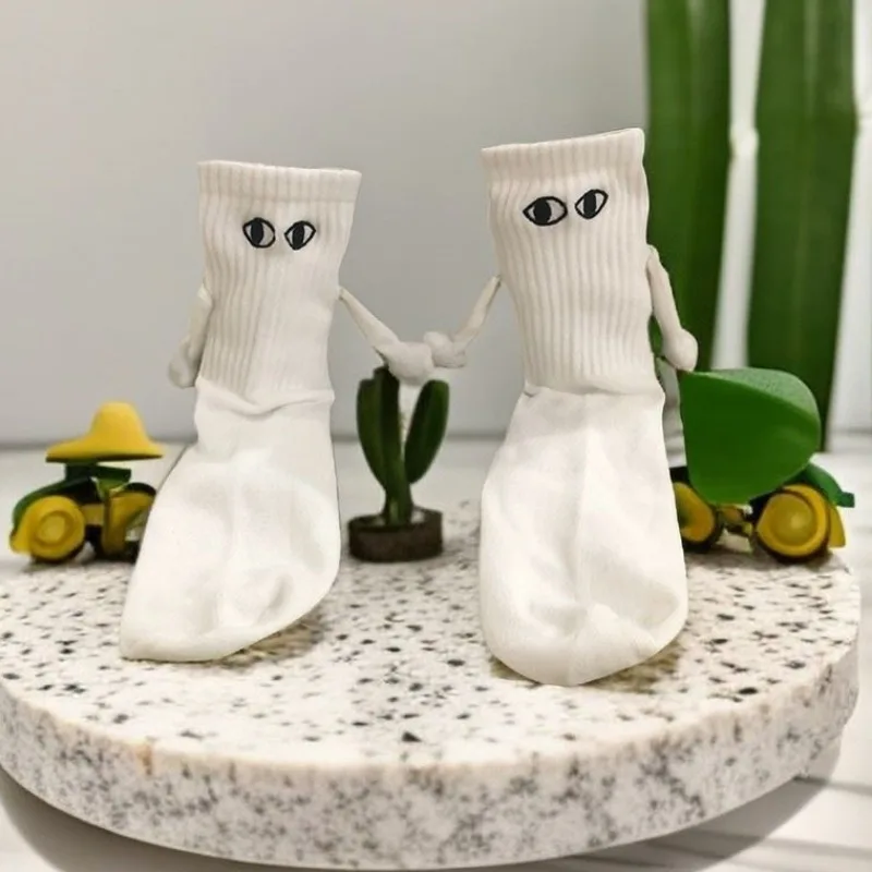

Couple Socks Hands in Hands Creative Socks Club Celebrity Funny Black White Cartoon Eyes Socks for Couple Best Friends