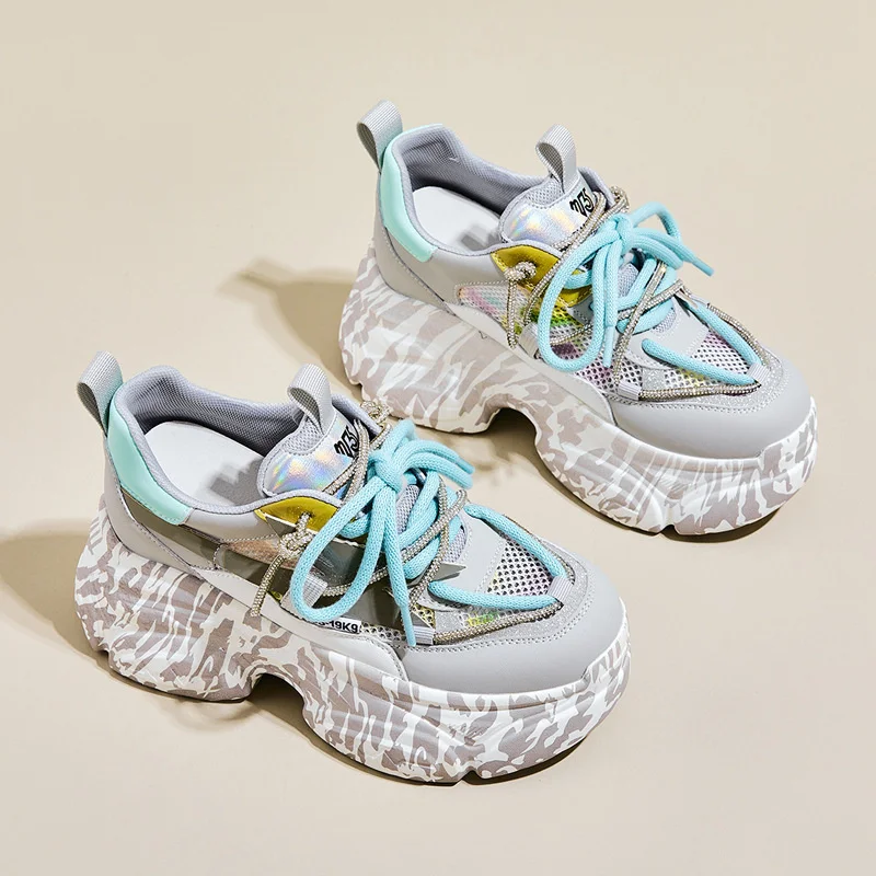

Genuine Leather Hollow Women Casual Shoes 2023 Platform Wedge Chunky Sneaker Women Summer Breathable Vulcanize