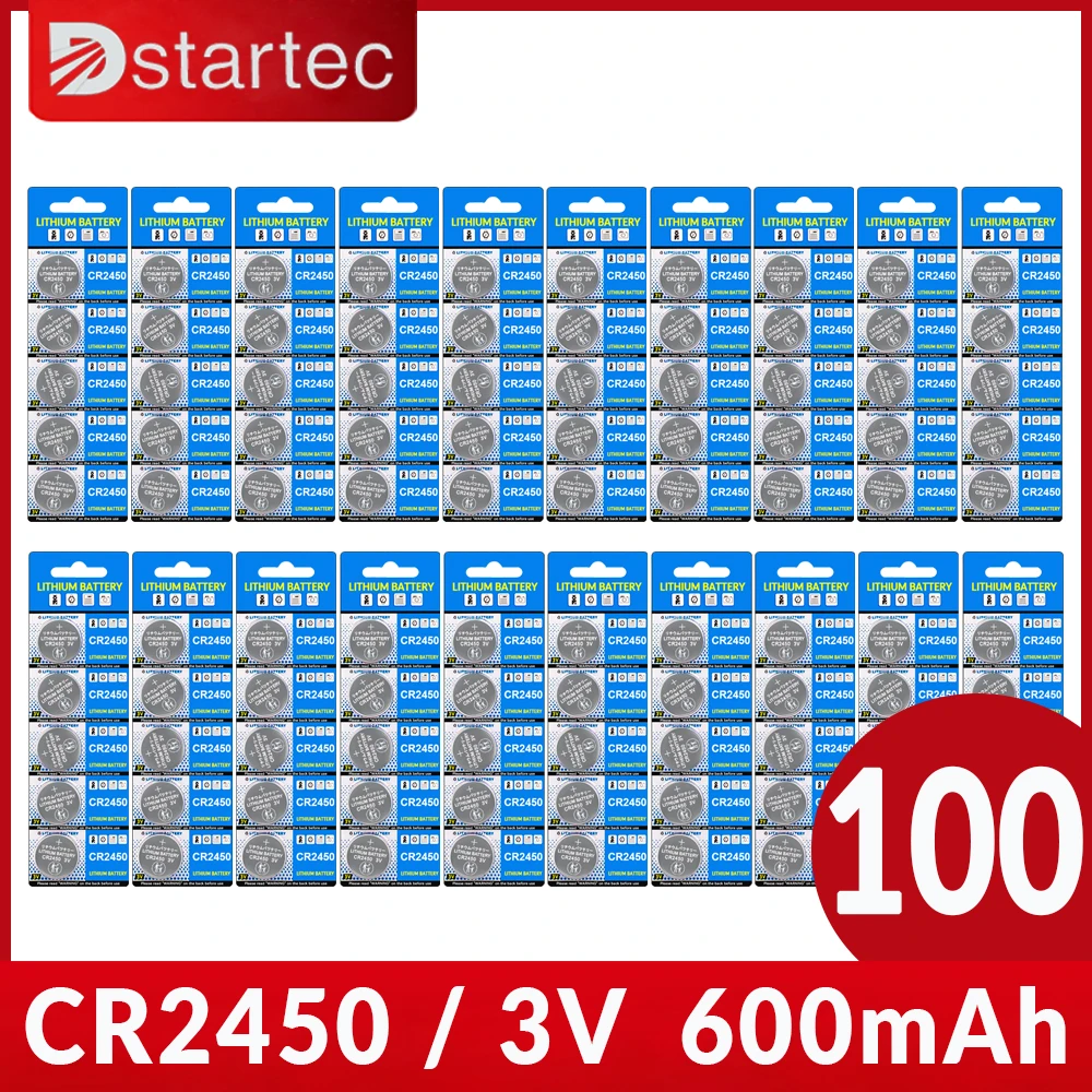 100 шт. = 20 карт Eunicell 600 мАч CR2450 CR 2450 ECR2450 KCR2450 5029LC LM2450, Кнопочная батарея, монетная батарея 3 в, литиевые батареи для часов