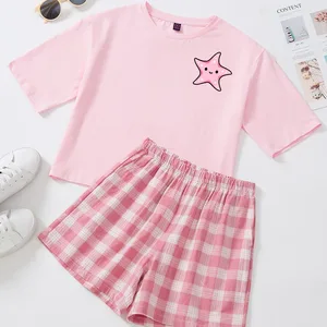 Summer Clothes Pajamas For Girls Star Graphics Print Plaid shorts Womens Two Peice Sets Cheap Wholesale Women Clothing Home Suit
