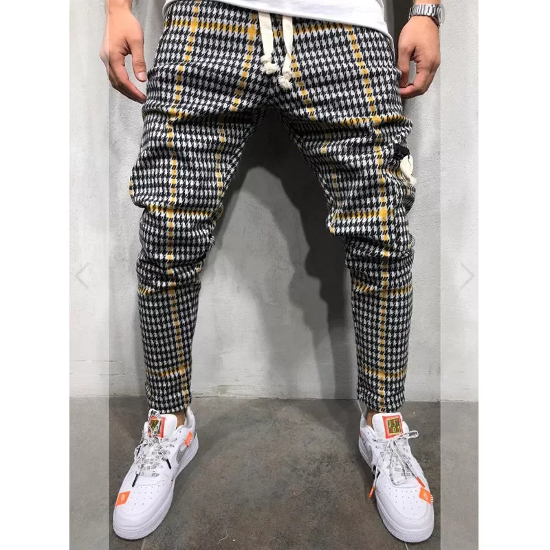 

Streetwear Yellow Red Plaid Pants Men Joggers 2021 Mens Straight Harem Pants Men Korean Hip Hop Trousers Plus Size