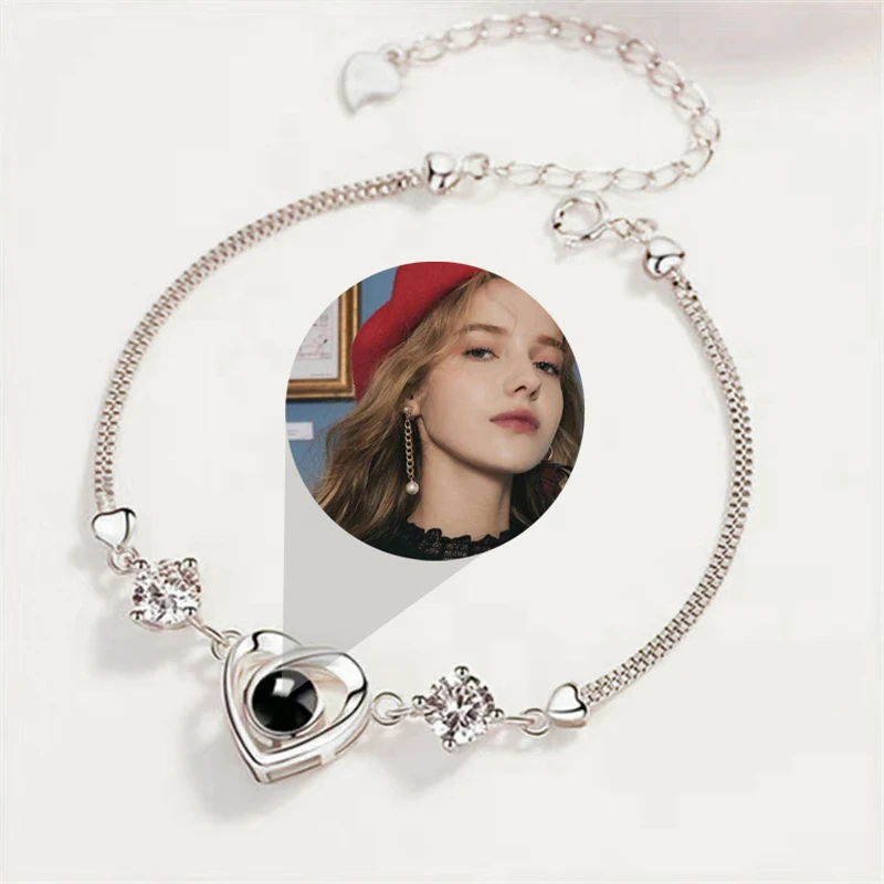 S925 Custom Photo Projection Bracelet For Women Girlfriend 2023 Valentine Day Gifts Luxury Trendy Romantic Love Heart Jewelry