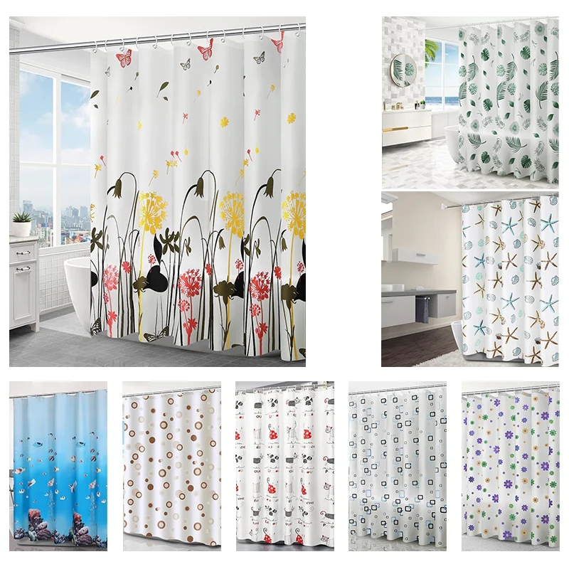 Непрозрачные водонепроницаемые занавески для душа с крючками кольца цветок