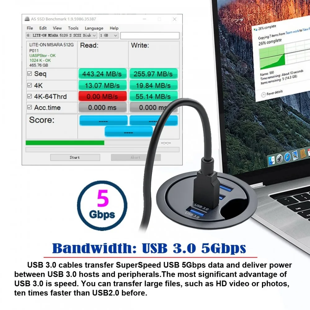 USB 3 0 настольный концентратор с утапливаемым креплением