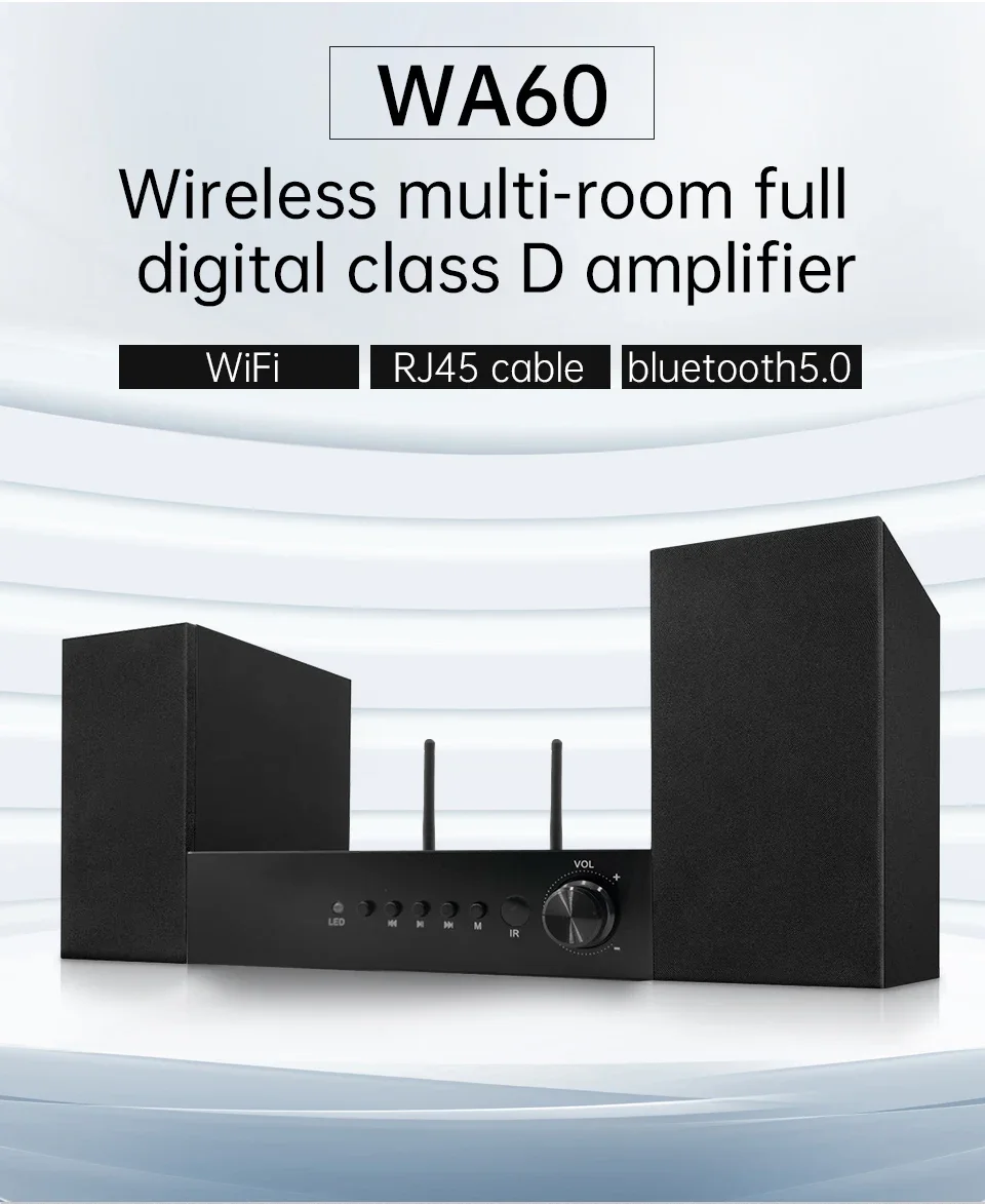 WA60 60 Вт * 2 ESS9023 Wi-Fi и Bluetooth HiFi стерео цифровой многокомнатный усилитель класса D с