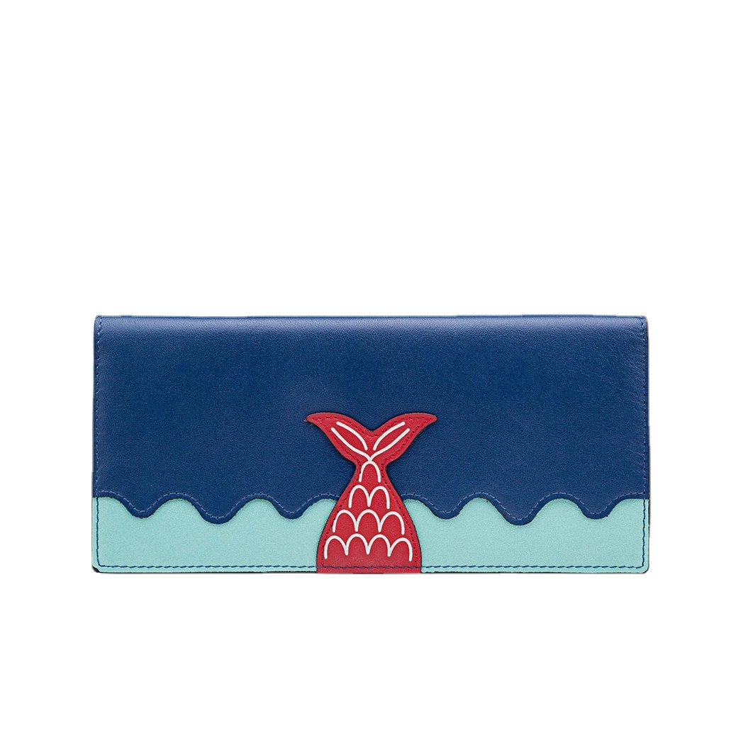 Genuine Cow Leather Wallet for Women Cute Thin Long Purses for Women Unique Original Design Mermaid Wallets Free Shipping Purse