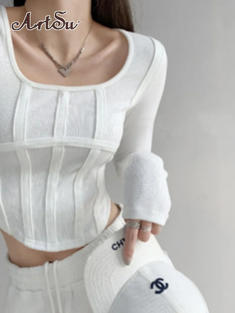 Artsu однотонный облегающий топ с длинными рукавами в стиле пэчворк сексуальный