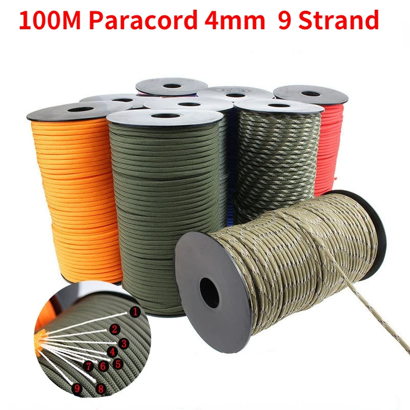 

100M Military Paracord 550 4mm 9 Strand Parachute Cord Camping Accessories Outdoor Survival Equipment DIY Bracelet Tent Rope