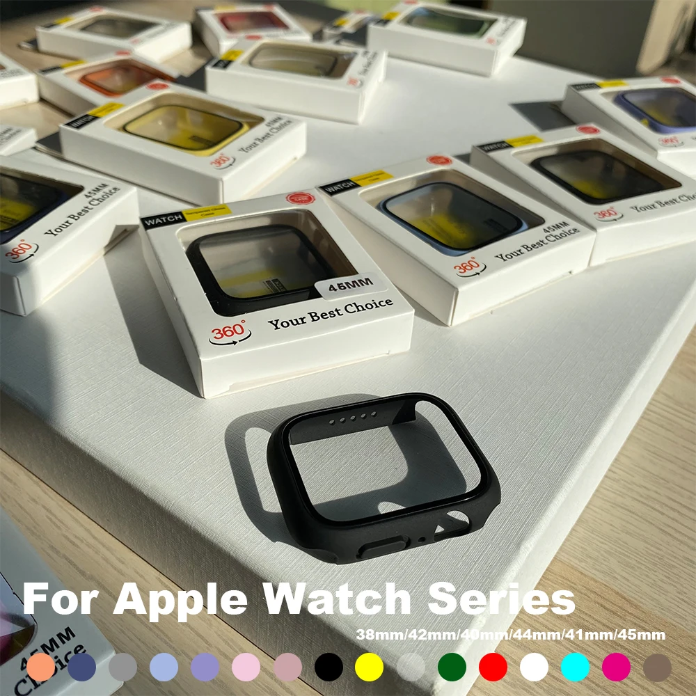 20pcs Full Cover For Apple Watch S7 6 5 4 Matte Plastic For Cars Hard Frame Case With Glass For iwatch S1 2 3 Protector