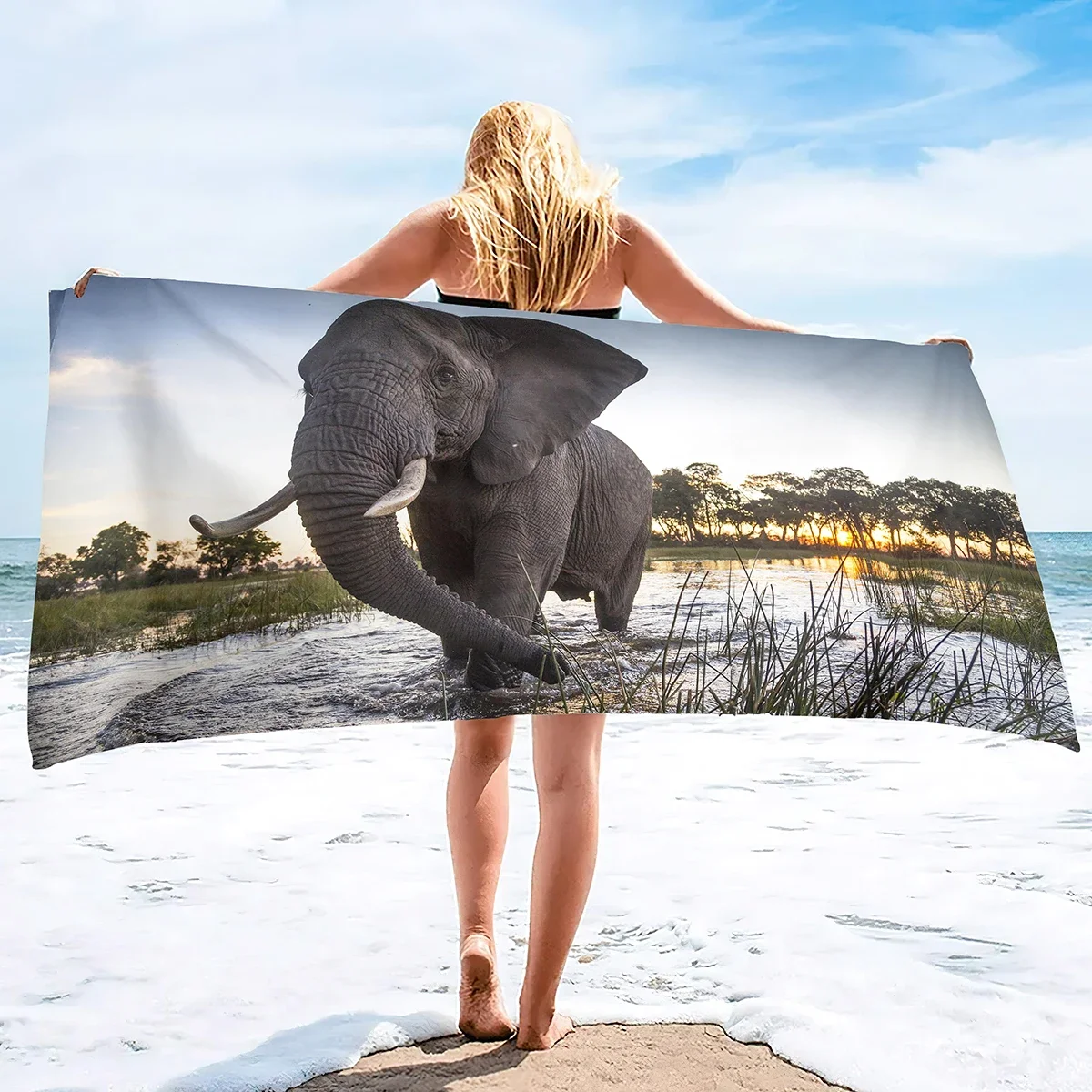 Фото Пляжное полотенце Custom Fantasy Elephant с принтом мужчины с фонарем, из микрофибры, без песка, быстросохнущее, мягкое, для путешествий и бассейна №5