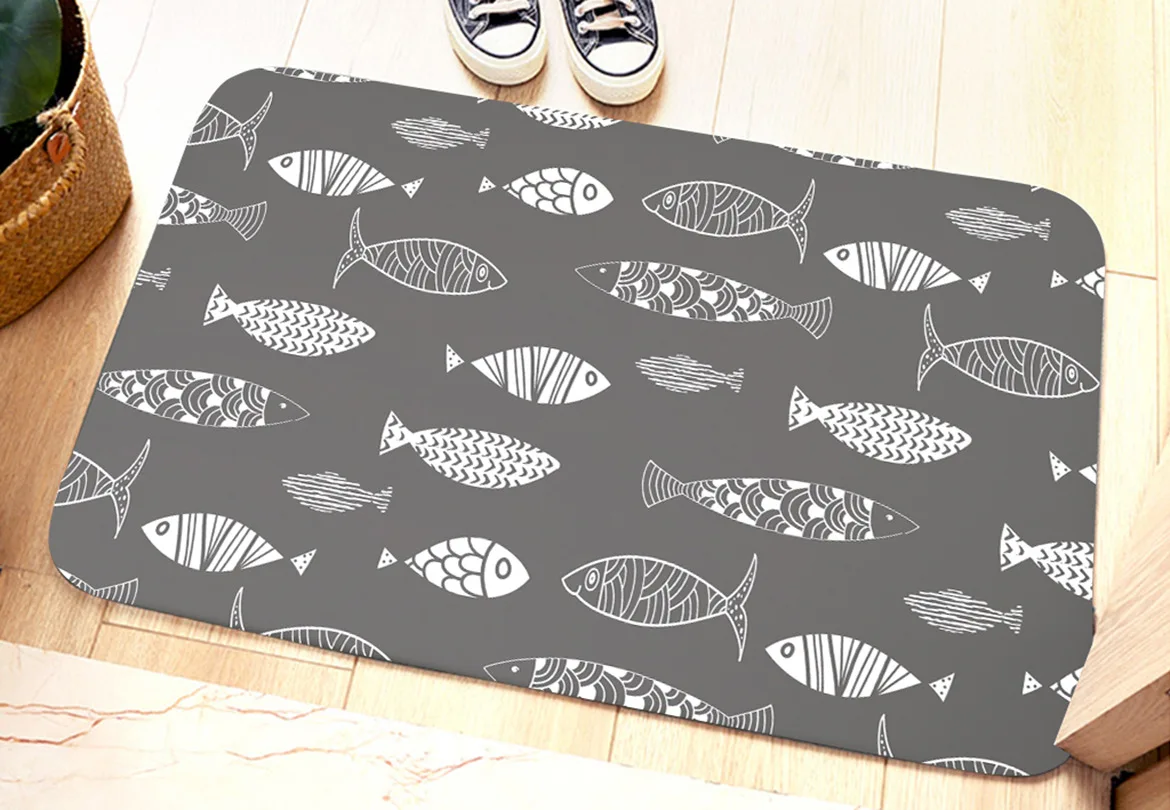 

Vintage Fish Pattern Fashion Print Living Room Rectangle Rug Entrance Furniture Ornament Entrance Doormat Decorative Floor Mat